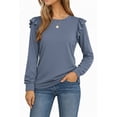 thumbnail image 1 of JWD Long Sleeve Shirts for Women Knit Tops Casual Crewneck Ruffle Tops Loose Fit Blue-Large, 1 of 7