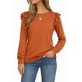 thumbnail image 1 of JWD Long Sleeve Shirts for Women Knit Tops Casual Crewneck Ruffle Tops Loose Fit Caramel-Large, 1 of 7