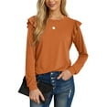thumbnail image 1 of JWD Long Sleeve Shirts for Women Knit Tops Casual Crewneck Ruffle Tops Loose Fit Caramel-Large, 1 of 7