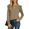thumbnail image 1 of JWD Long Sleeve Shirts for Women Knit Tops Casual Crewneck Ruffle Tops Loose Fit Fawn-Small, 1 of 7