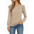 thumbnail image 1 of JWD Long Sleeve Shirts for Women Knit Tops Casual Crewneck Ruffle Tops Loose Fit Khaki-Medium, 1 of 7