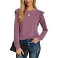 thumbnail image 1 of JWD Long Sleeve Shirts for Women Knit Tops Casual Crewneck Ruffle Tops Loose Fit Purple Gray-X-Large, 1 of 7
