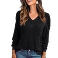 thumbnail image 1 of JWD Long Sleeve Shirts for Women V Neck Casual Tunic Tops Lightweight Pullover Black-Large, 1 of 6