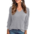 thumbnail image 1 of JWD Long Sleeve Shirts for Women V Neck Casual Tunic Tops Lightweight Pullover Gray-Large, 1 of 6