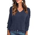 thumbnail image 1 of JWD Long Sleeve Shirts for Women V Neck Casual Tunic Tops Lightweight Pullover Navy Blue-XX-Large, 1 of 6