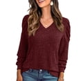 thumbnail image 1 of JWD Long Sleeve Shirts for Women V Neck Casual Tunic Tops Lightweight Pullover Wine Red-Large, 1 of 6