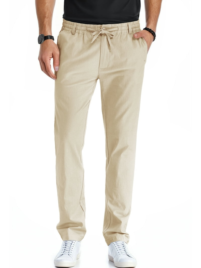 今期新品未使用　Warm Drawstring Pants 38 JWD Men's Cotton Linen Pants Lightweight Elastic Waist