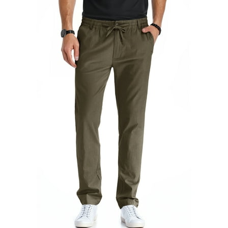 JWD Men's Cotton Linen Pants Elastic Waist Drawstring Casual Trouser Lightweight Straight-Legs Loose Beach Yoga Pants Brown-US 40