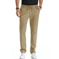 thumbnail image 1 of JWD Men's Cotton Linen Pants Elastic Waist Drawstring Casual Trouser Lightweight Straight-Legs Loose Beach Yoga Pants Gray Khaki-US 38, 1 of 4