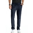 thumbnail image 1 of JWD Men's Cotton Linen Pants Elastic Waist Drawstring Casual Trouser Lightweight Straight-Legs Loose Beach Yoga Pants Navy Blue-US 38, 1 of 4