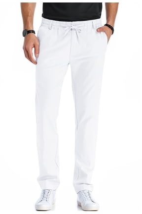 Men's Cotton Linen Pants Elastic Waist Drawstring Casual Trouser Lightweight Straight-Legs Loose Beach Yoga Pants Pure White-US 34