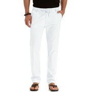 JWD Men's Cotton Linen Pants Elastic Waist Drawstring Casual Trouser Lightweight Straight-Legs Loose Beach Yoga Pants Pure White-US 38
