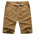 thumbnail image 1 of JWD Men’s Linen Shorts Casual Drawstring Summer Beach Shorts US Large Dark Khaki, 1 of 5