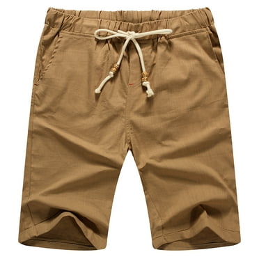 JWD Men’s Linen Shorts Casual Drawstring Summer Beach Shorts US Large Dark Khaki