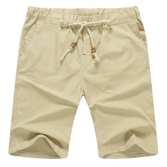 JWD Men’s Linen Shorts Casual Drawstring Summer Beach Shorts US Small Beige