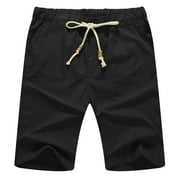 JWD Men’s Linen Shorts Casual Drawstring Summer Beach Shorts US Small Black