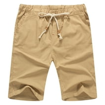 JWD Men’s Linen Shorts Casual Drawstring Summer Beach Shorts US Small Khaki