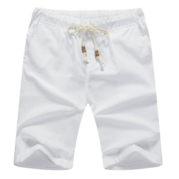 JWD Men’s Linen Shorts Casual Drawstring Summer Beach Shorts US Small White