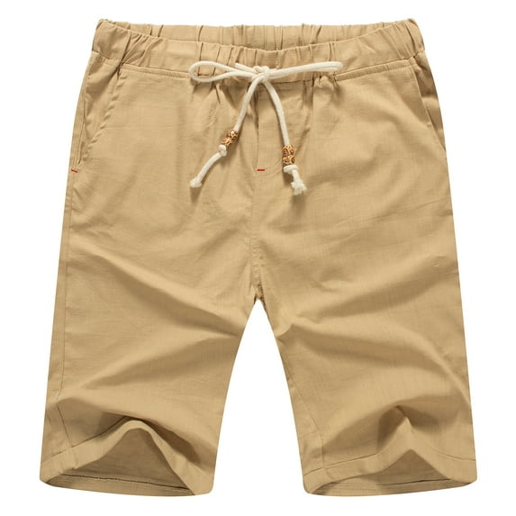 JWD Men’s Linen Shorts Casual Drawstring Summer Beach Shorts US X-Large Khaki