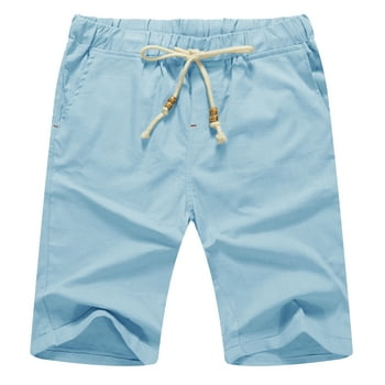 JWD Men’s Linen Shorts Casual Drawstring Summer Beach Shorts US XX-Large Light Blue