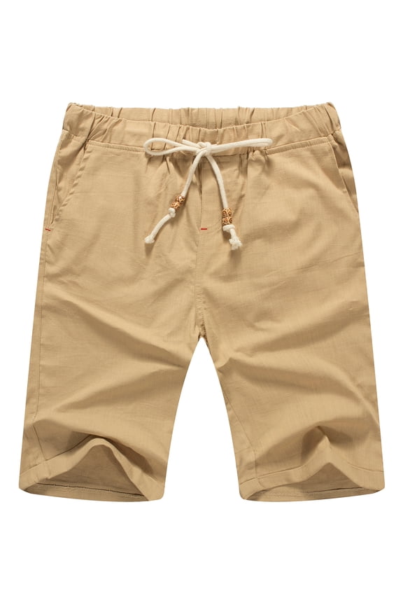Men’s Linen Shorts Casual Drawstring Summer Beach Shorts US XXX-Large Khaki