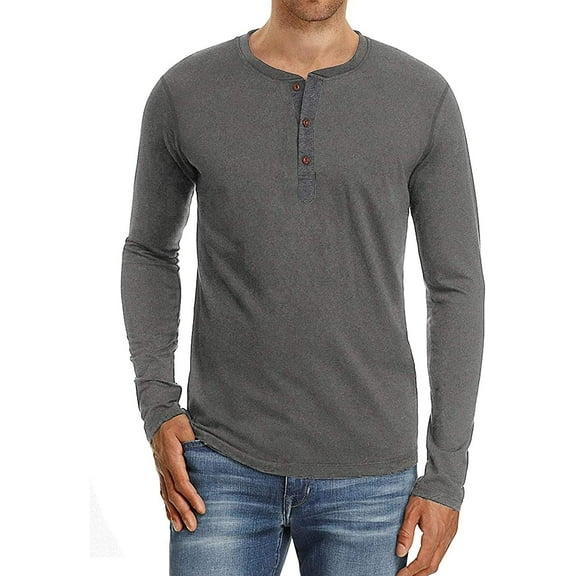 JWD Mens Henley Long Sleeve T-Shirt Cotton Casual Shirt US Large Dark Gray