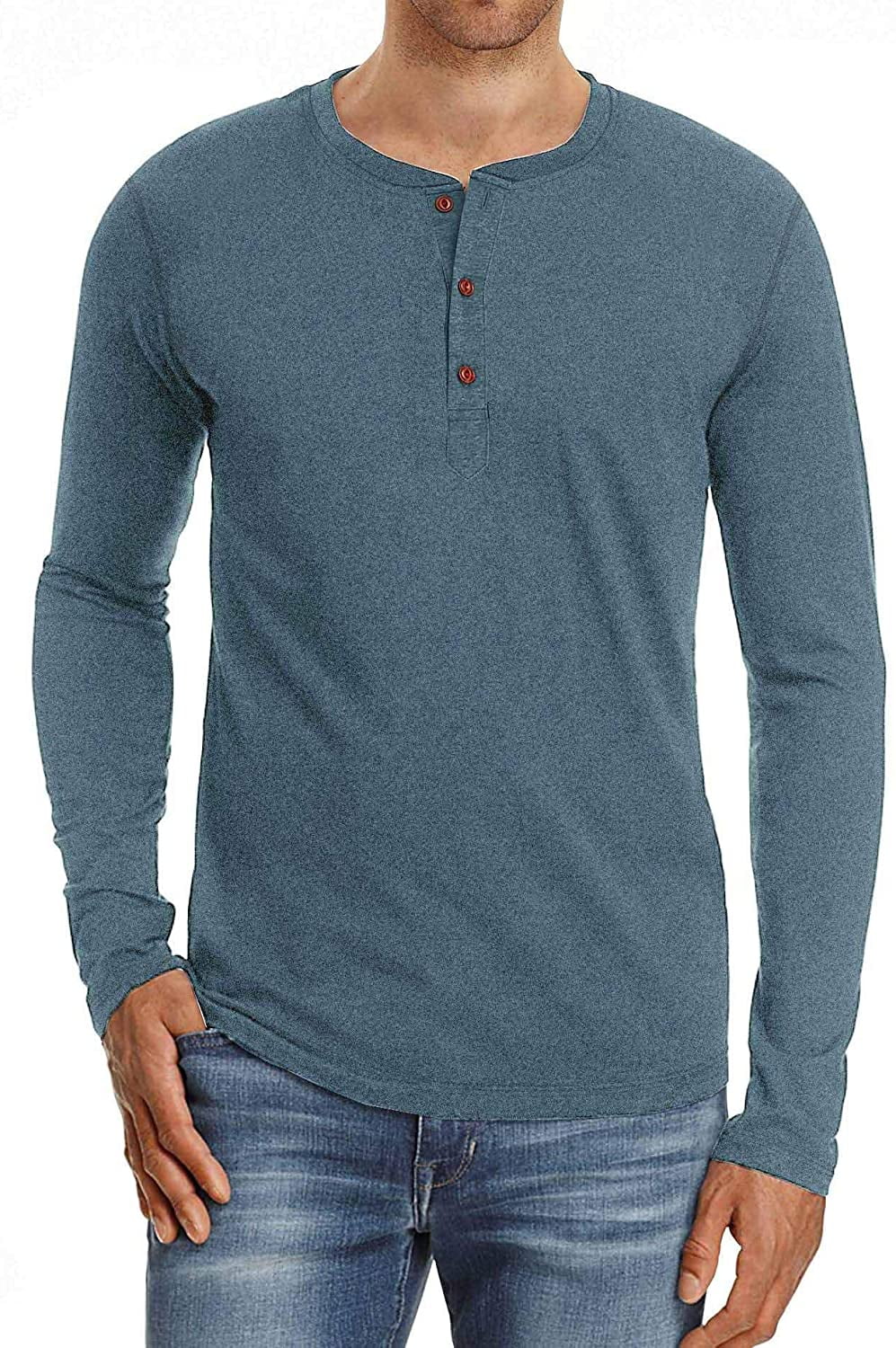 JWD Mens Henley Long Sleeve T-Shirt, Cotton Blend, Slim Fit