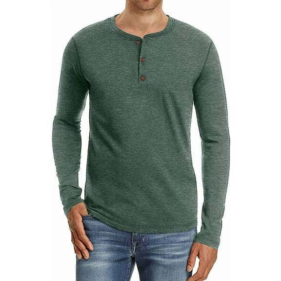 JWD Mens Henley Long Sleeve T-Shirt Cotton Casual Shirt US Large VG Green