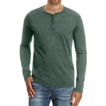 JWD Mens Henley Long Sleeve T-Shirt Cotton Casual Shirt US Large VG Green