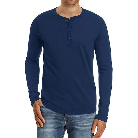 JWD Mens Henley Long Sleeve T-Shirt Cotton Casual Shirt US X-Large Navy Blue