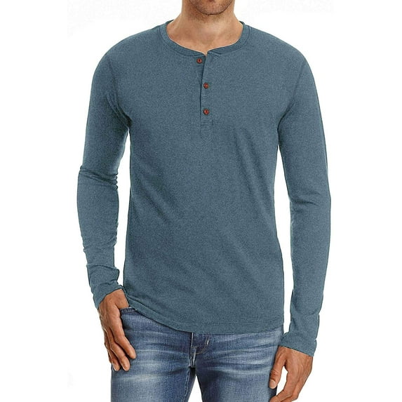 JWD Mens Henley Long Sleeve T-Shirt Cotton Casual Shirt US X-Large VG Blue