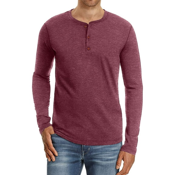 JWD Mens Henley Long Sleeve T-Shirt Cotton Casual Shirt US X-Large VG Red