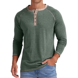 JWD Mens Henley Long Sleeve T-Shirt Cotton Casual Shirt US VG Green L