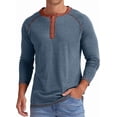 thumbnail image 1 of JWD Mens Henley Long Sleeve T-Shirt Cotton Casual Shirt US VG Blue M, 1 of 6