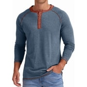 JWD Mens Henley Long Sleeve T-Shirt Cotton Casual Shirt US VG Blue S