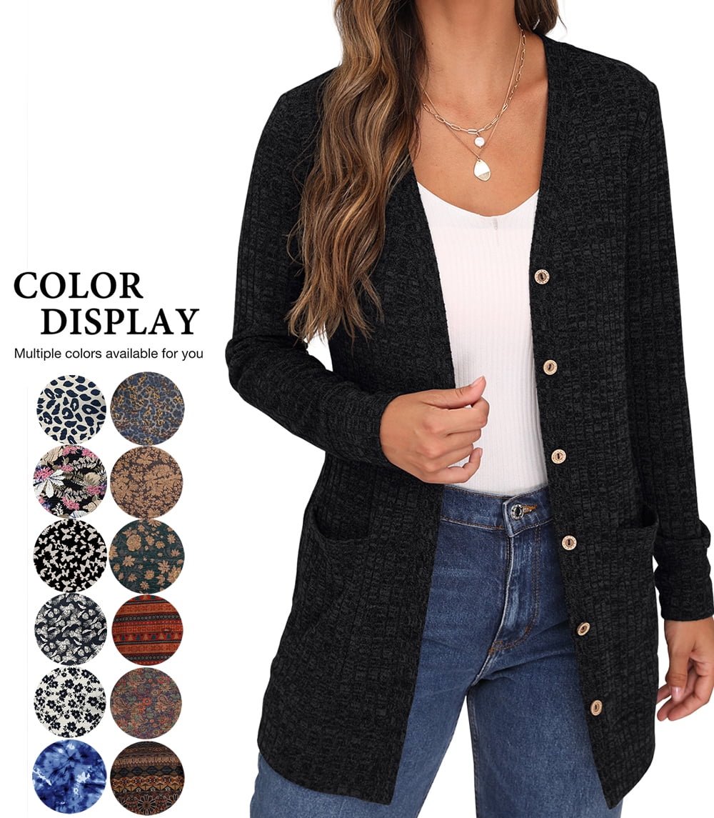 Walmart promo code:  JWD Open Front Black Cardigan for Women Button Down Long Sleeve Sweater Outerwear with Pocket