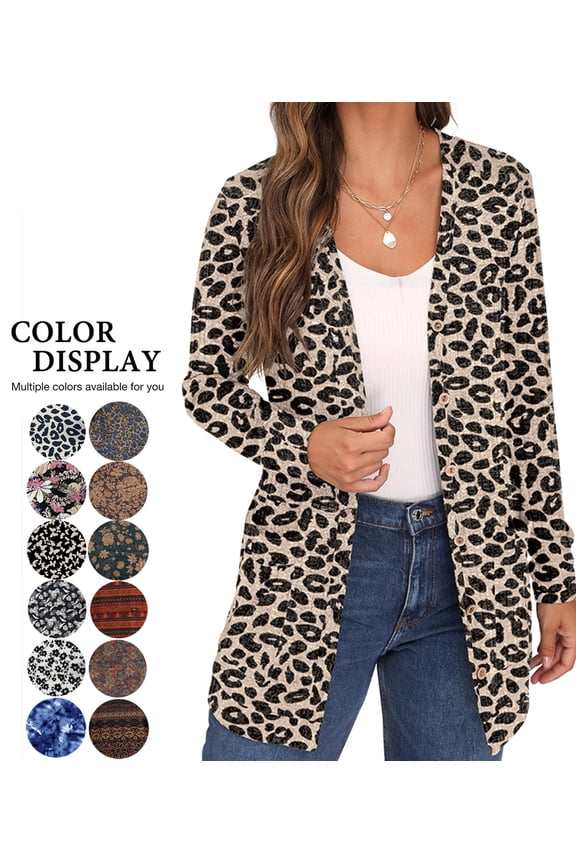 Open Front Cardigan for Women Button Down Long Sleeve Draped Sweater Outerwear with Pocket LD Khaki S