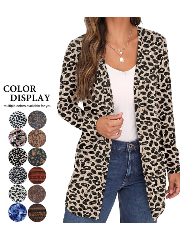 Open Front Cardigan for Women Button Down Long Sleeve Draped Sweater Outerwear with Pocket LD Khaki XL