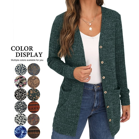 JWD Open Front Cardigan for Women Button Down Long Sleeve Draped Sweater Outerwear with Pocket