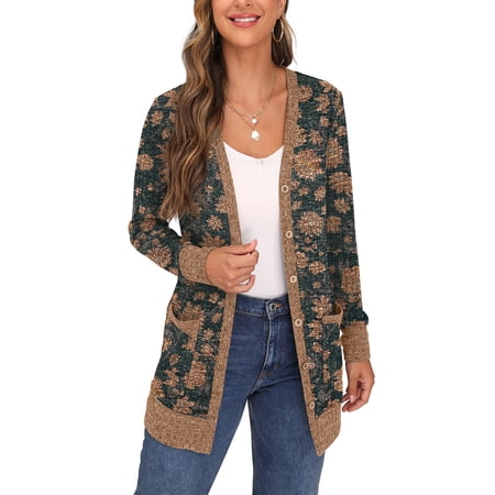 JWD Open Front Cardigan for Women Button Down Long Sleeve Draped Sweater Outerwear with Pocket