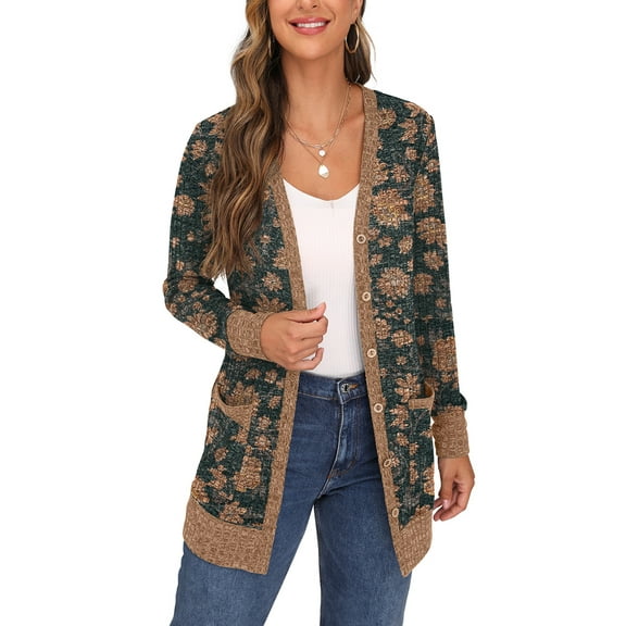 JWD Open Front Cardigan for Women Button Down Long Sleeve Draped Sweater Outerwear with Pocket