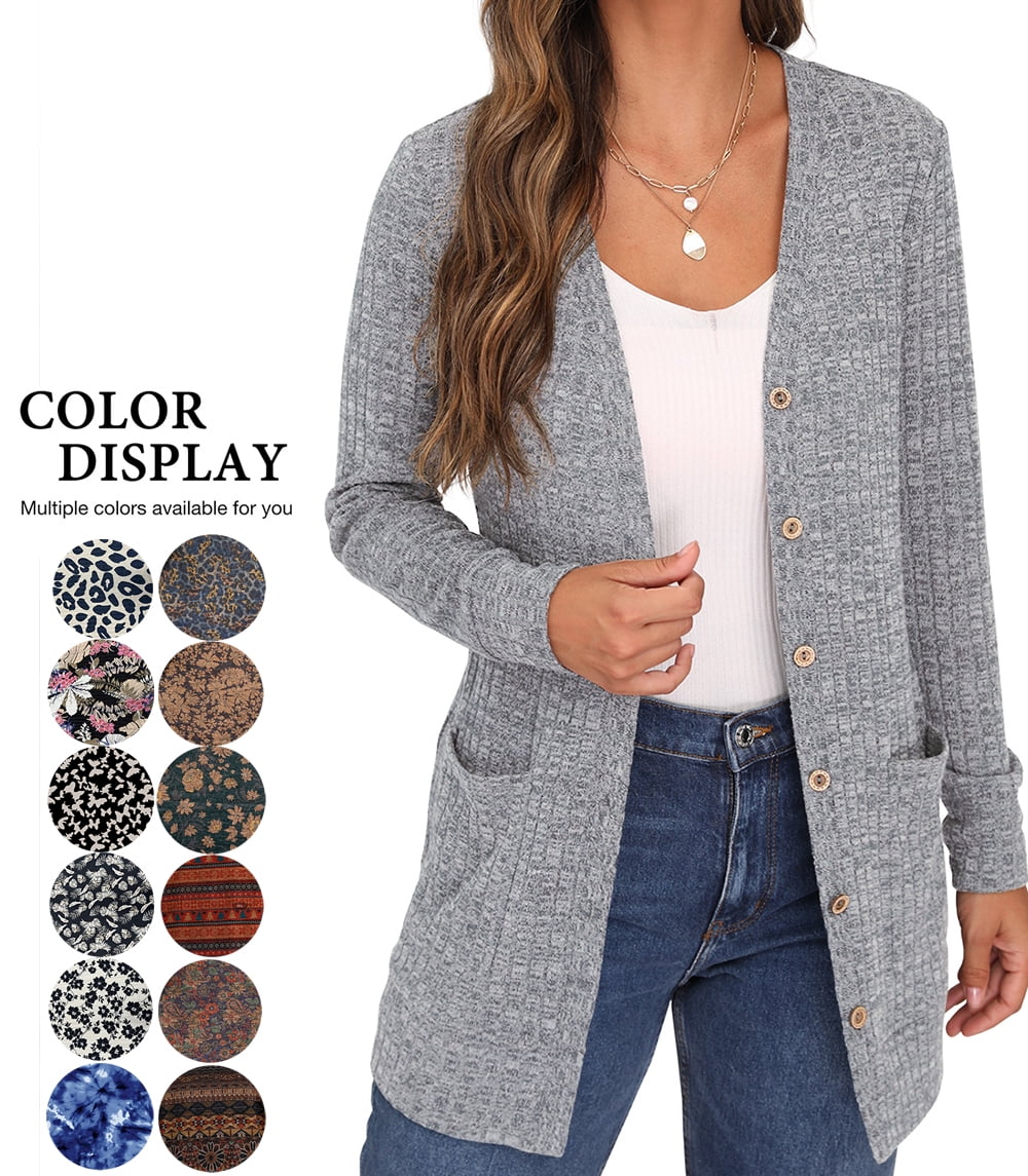 JWD Open Front Cardigan for Women Button Down Long Sleeve Draped ...
