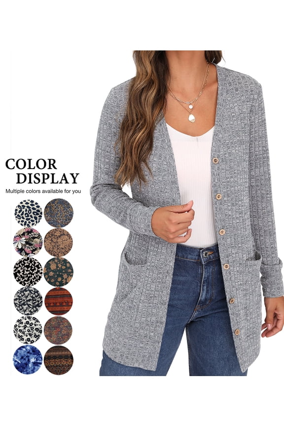 Open Front Cardigan for Women Button Down Long Sleeve Draped Sweater Outerwear with Pocket