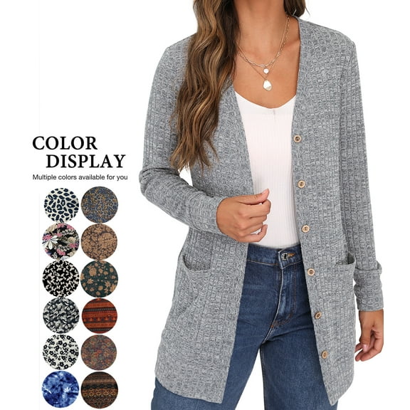 JWD Open Front Cardigan for Women Button Down Long Sleeve Draped Sweater Outerwear with Pocket