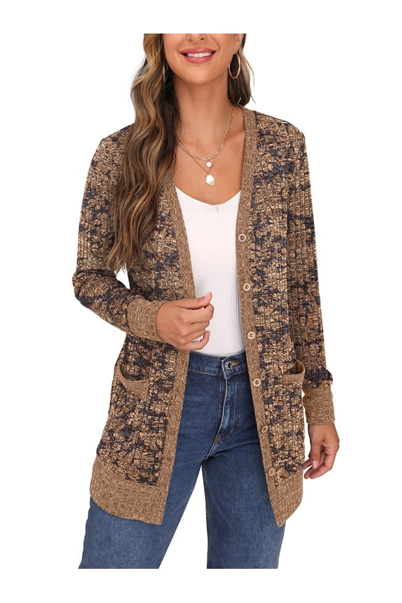 Open Front Cardigan for Women Button Down Long Sleeve Draped Sweater Outerwear with Pocket