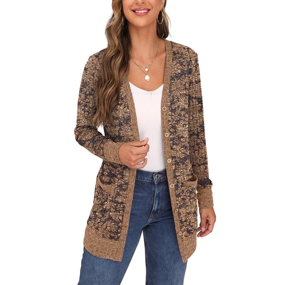 JWD Open Front Cardigan for Women Button Down Long Sleeve Draped Sweater Outerwear with Pocket