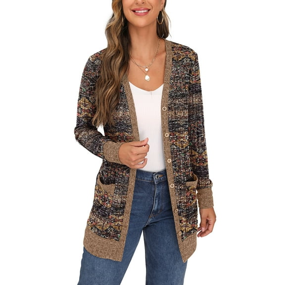 JWD Open Front Cardigan for Women Button Down Long Sleeve Draped Sweater Outerwear with Pocket