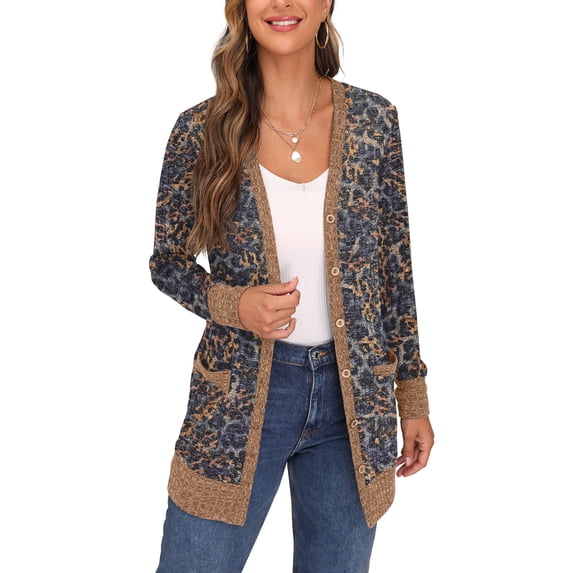 JWD Open Front Cardigan for Women Button Down Long Sleeve Draped Sweater Outerwear with Pocket