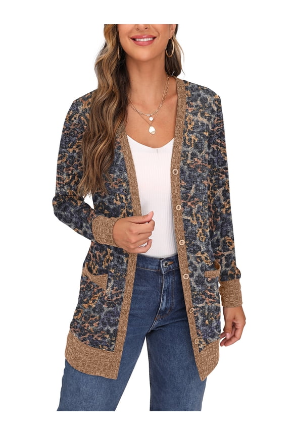 Open Front Cardigan for Women Button Down Long Sleeve Draped Sweater Outerwear with Pocket