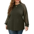 thumbnail image 1 of JWD Plus Size Tops For Women Lace Sleeve Blouse Waffle Knit Long Sleeve Shirts Army Green-4X, 1 of 7